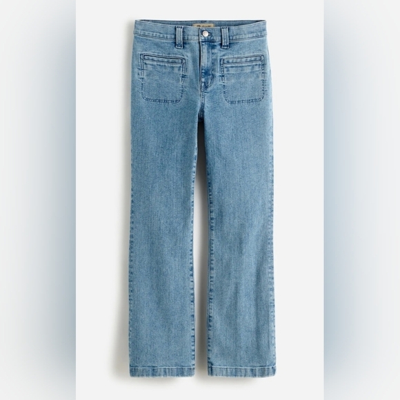 Madewell Mid-rise Kick Out Crop Denim Blue Jean Size 33 Front Patch Pockets - Picture 1 of 14